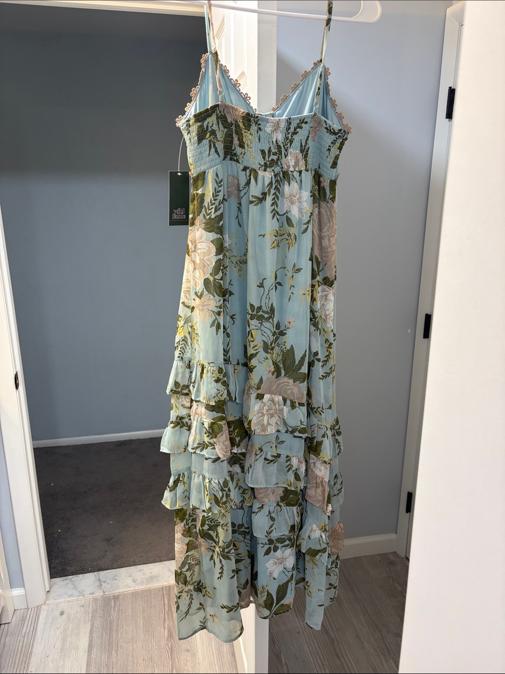 Light Blue Floral Lace-Trim Tiered Dress - Picture 4 of 4